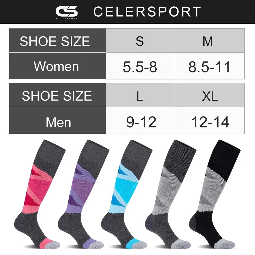 CS Women's Rose Purple CELERSPORT 2 Pack Merino Wool Ski Socks Full Cushion S